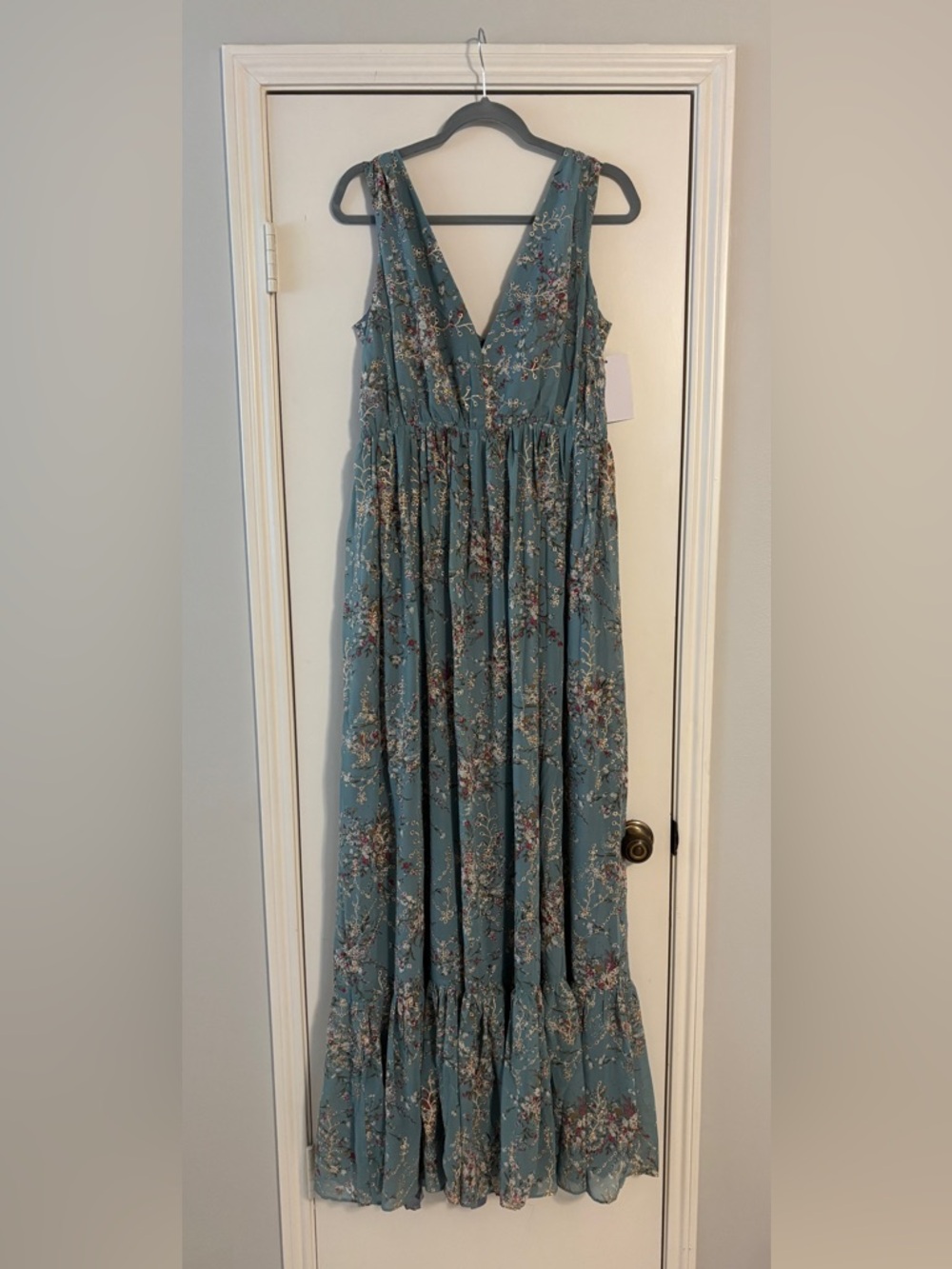 Alamour Turquoise Floral V-Neck Maxi Dress Size Large